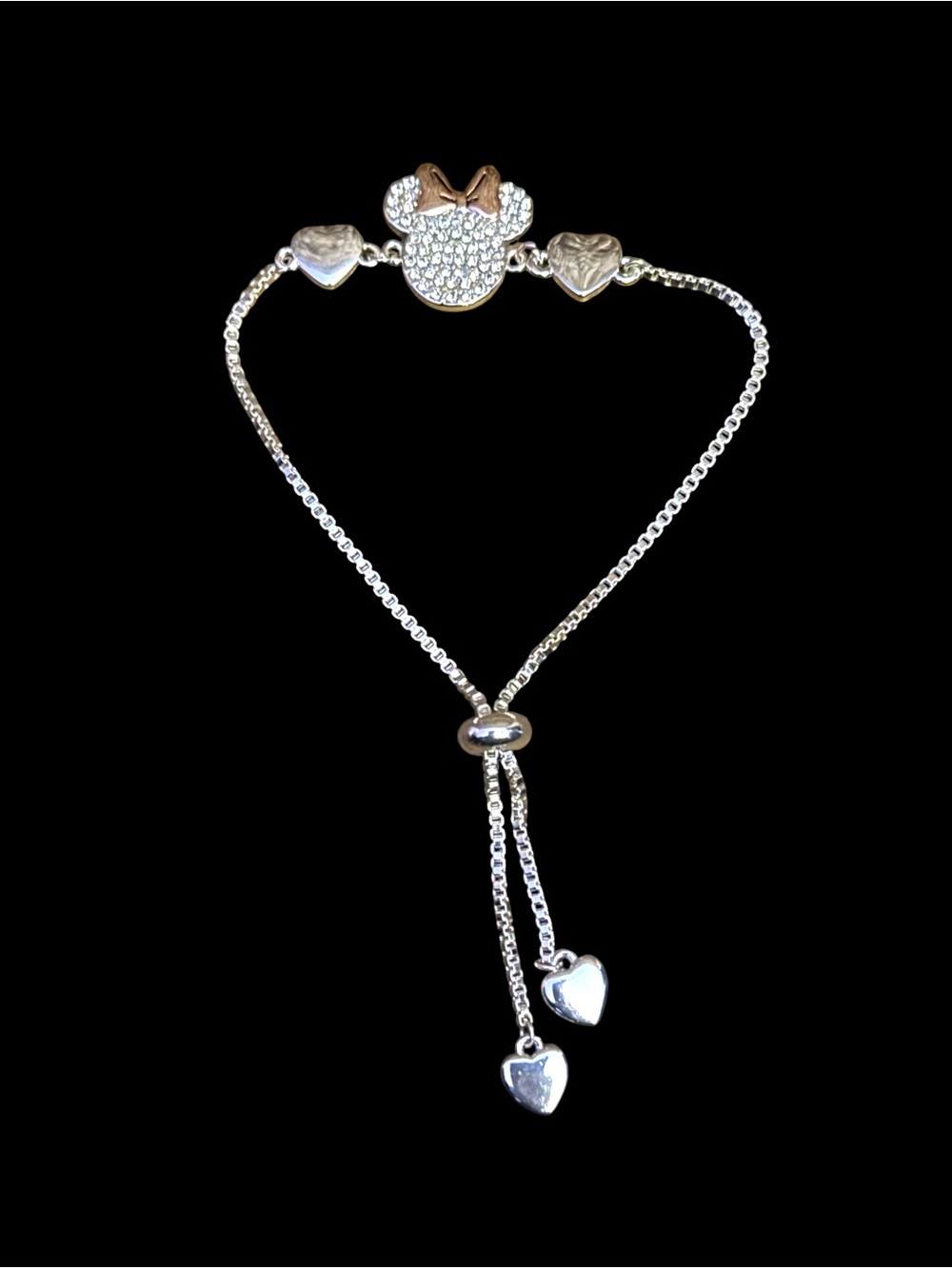 Disney silver tone Minnie Mouse pave bolo bracelet